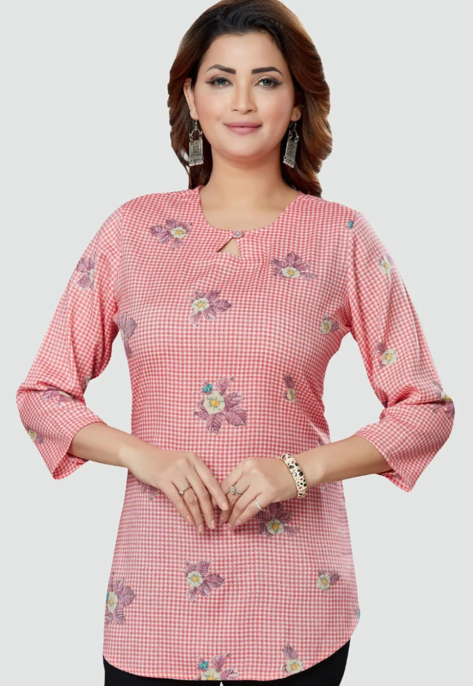 Digital Printed Rayon Kurti in Red and Off White