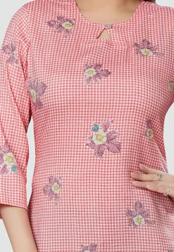 Digital Printed Rayon Kurti in Red and Off White