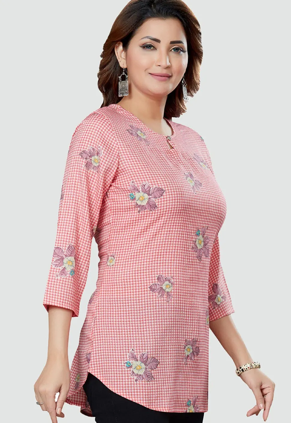 Digital Printed Rayon Kurti in Red and Off White