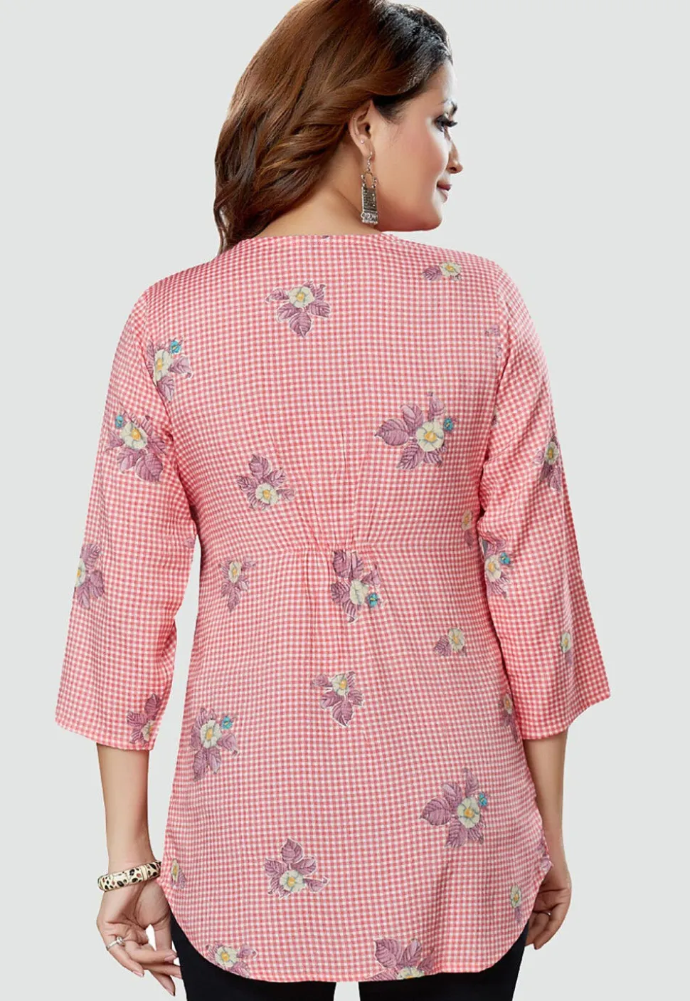 Digital Printed Rayon Kurti in Red and Off White