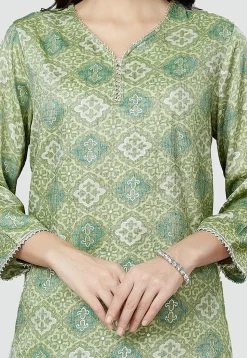 Digital Printed Rayon Kurti in Olive Green