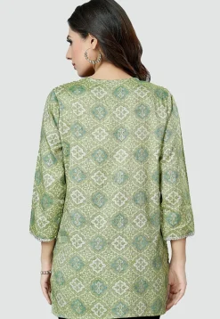 Digital Printed Rayon Kurti in Olive Green