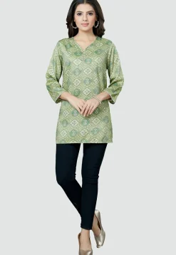 Digital Printed Rayon Kurti in Olive Green