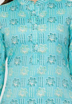 Digital Printed Rayon Kurti in Sky Blue