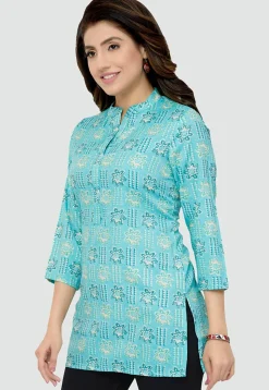 Digital Printed Rayon Kurti in Sky Blue