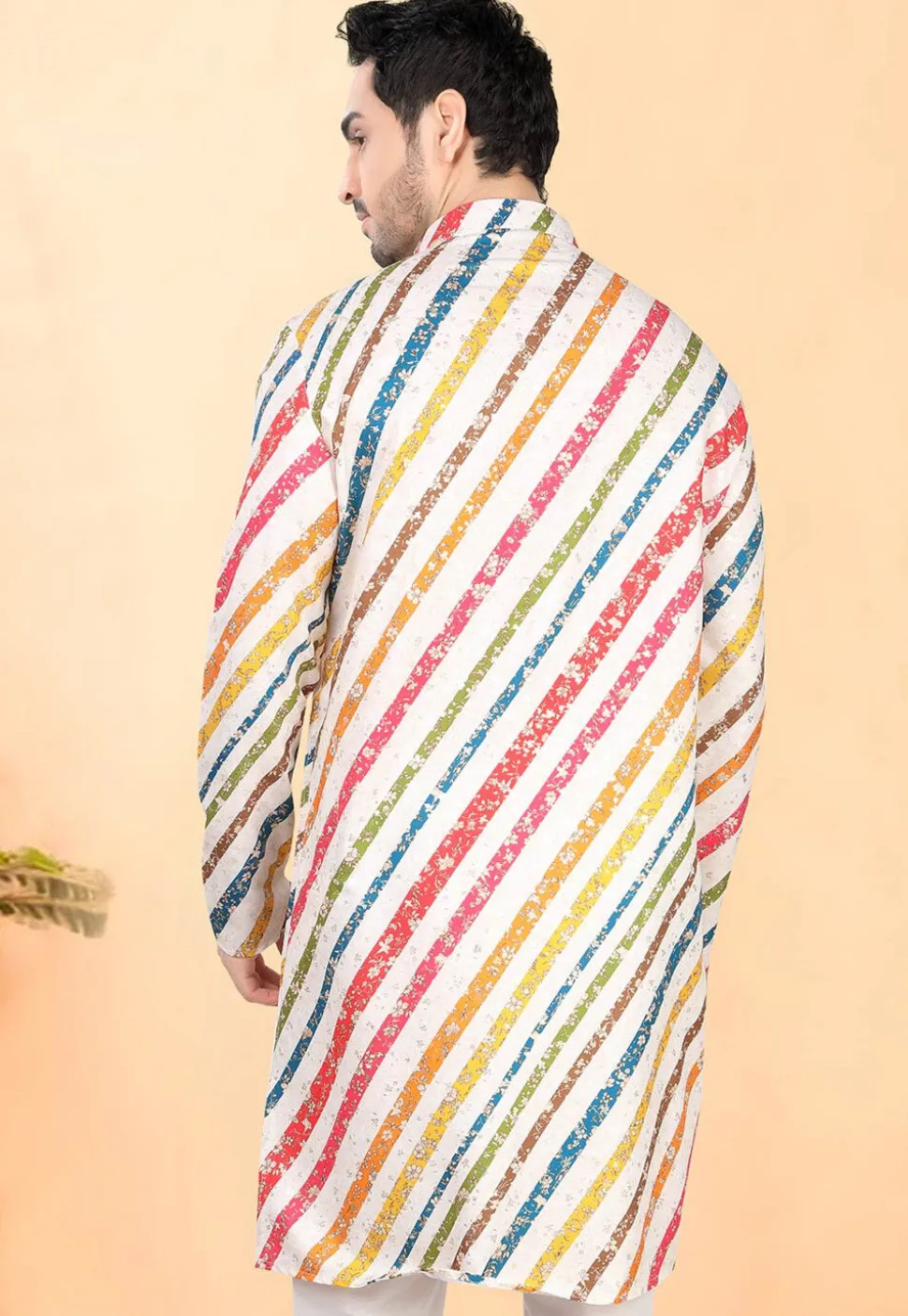 Digital Printed Rayon Kurta in Off White and Multicolor