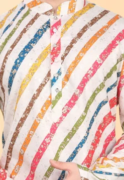 Digital Printed Rayon Kurta in Off White and Multicolor