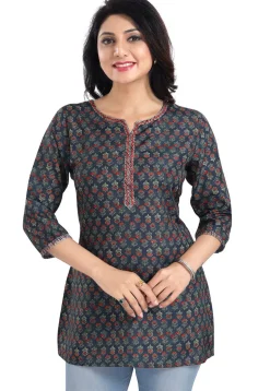 Digital Printed Rayon Kurti in Dusty Blue