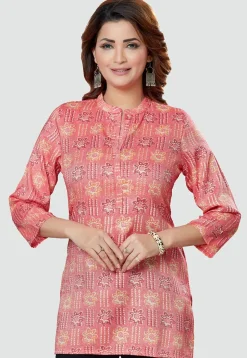 Digital Printed Rayon Kurti in Pink