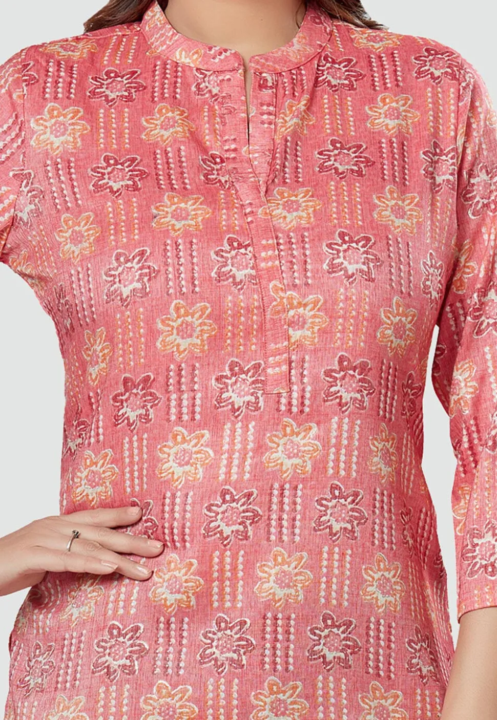 Digital Printed Rayon Kurti in Pink