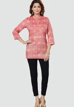 Digital Printed Rayon Kurti in Pink