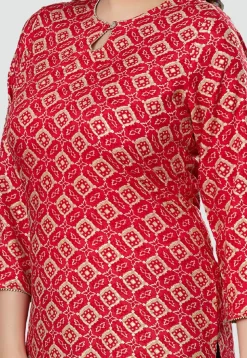Digital Printed Rayon Kurti in Red