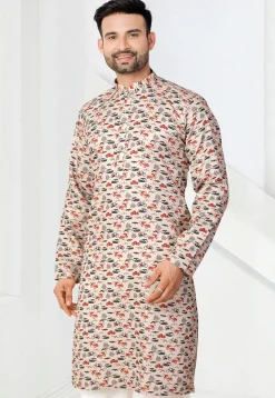 Digital Printed Rayon Kurta in Cream