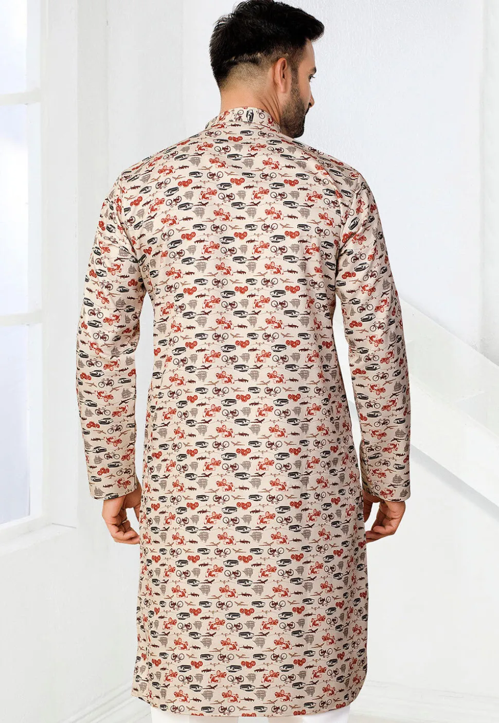 Digital Printed Rayon Kurta in Cream