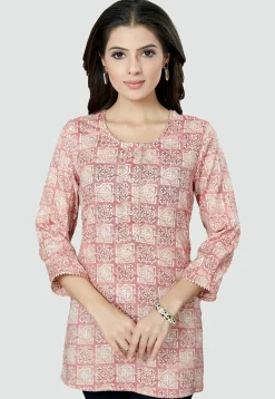 Digital Printed Rayon Kurti in Light Pink