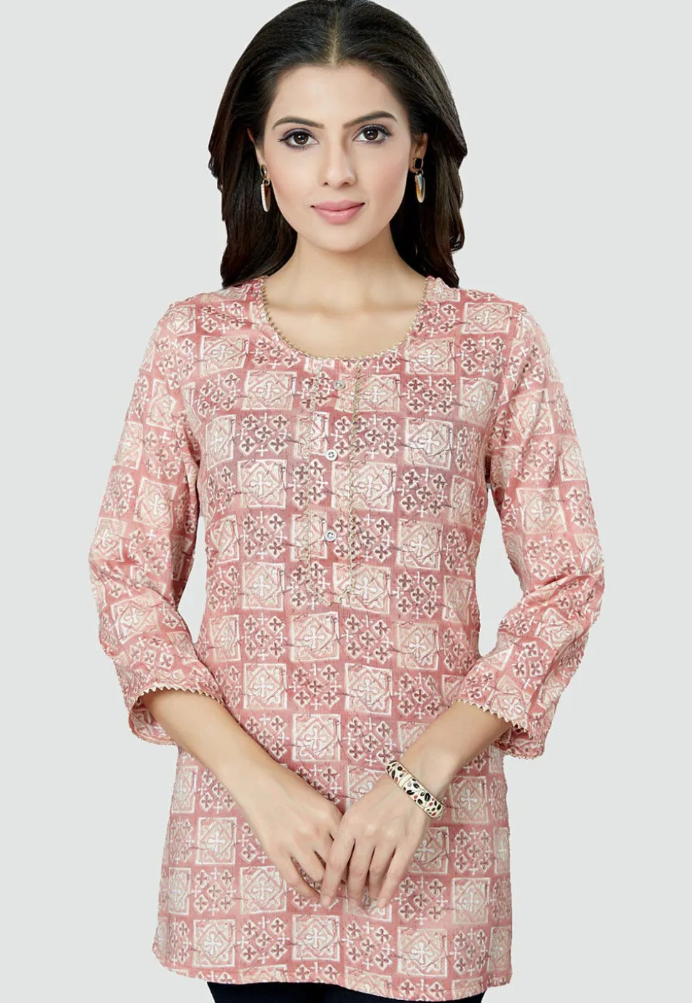 Digital Printed Rayon Kurti in Light Pink