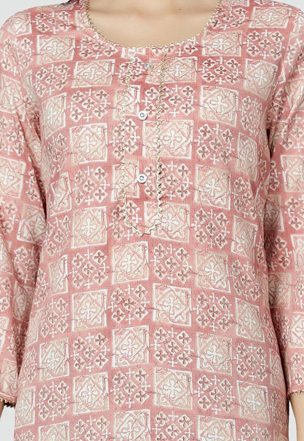 Digital Printed Rayon Kurti in Light Pink