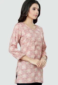Digital Printed Rayon Kurti in Light Pink