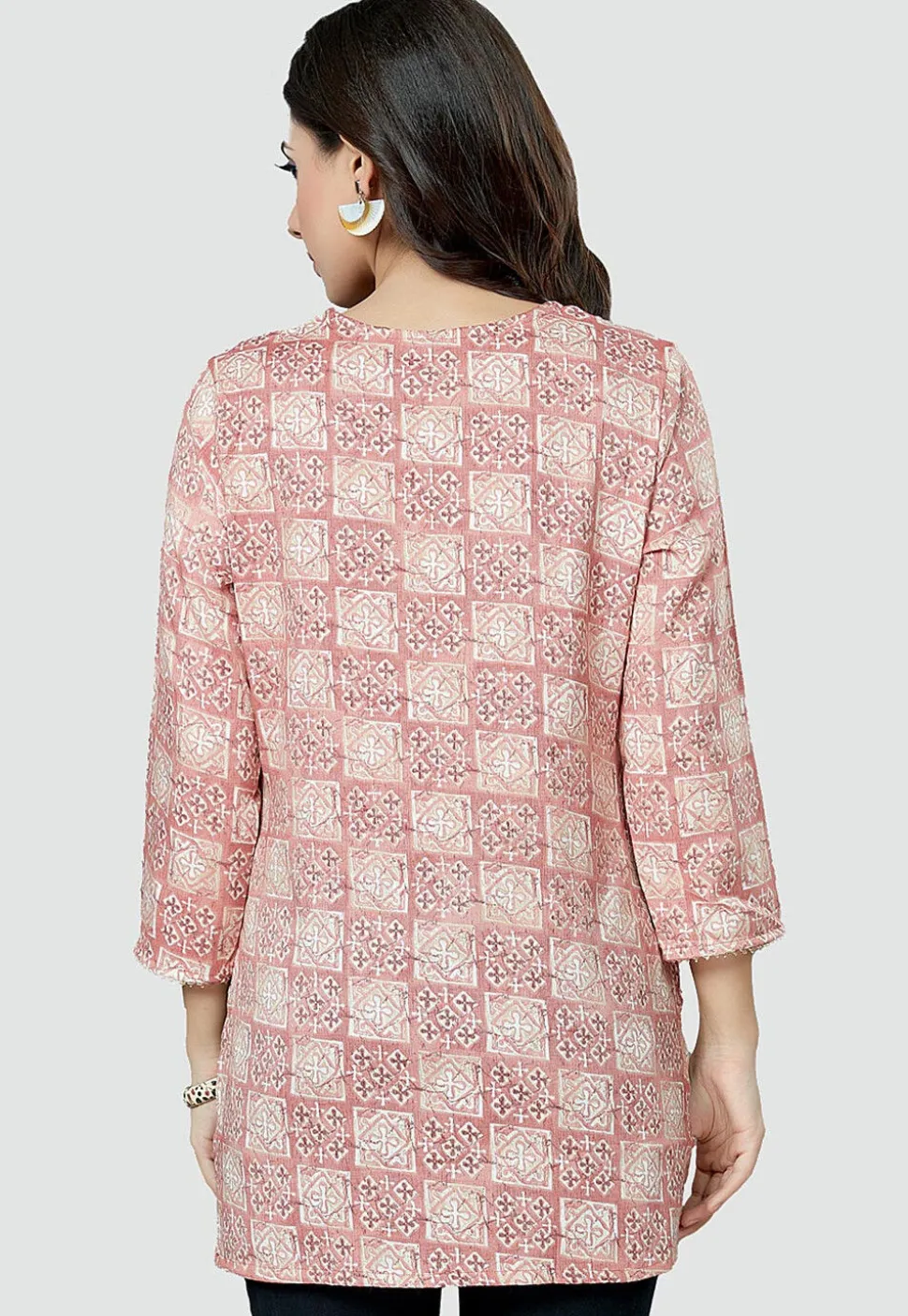 Digital Printed Rayon Kurti in Light Pink