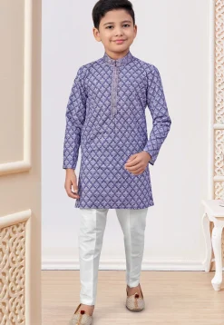 Digital Printed Rayon Kurta Set in Purple