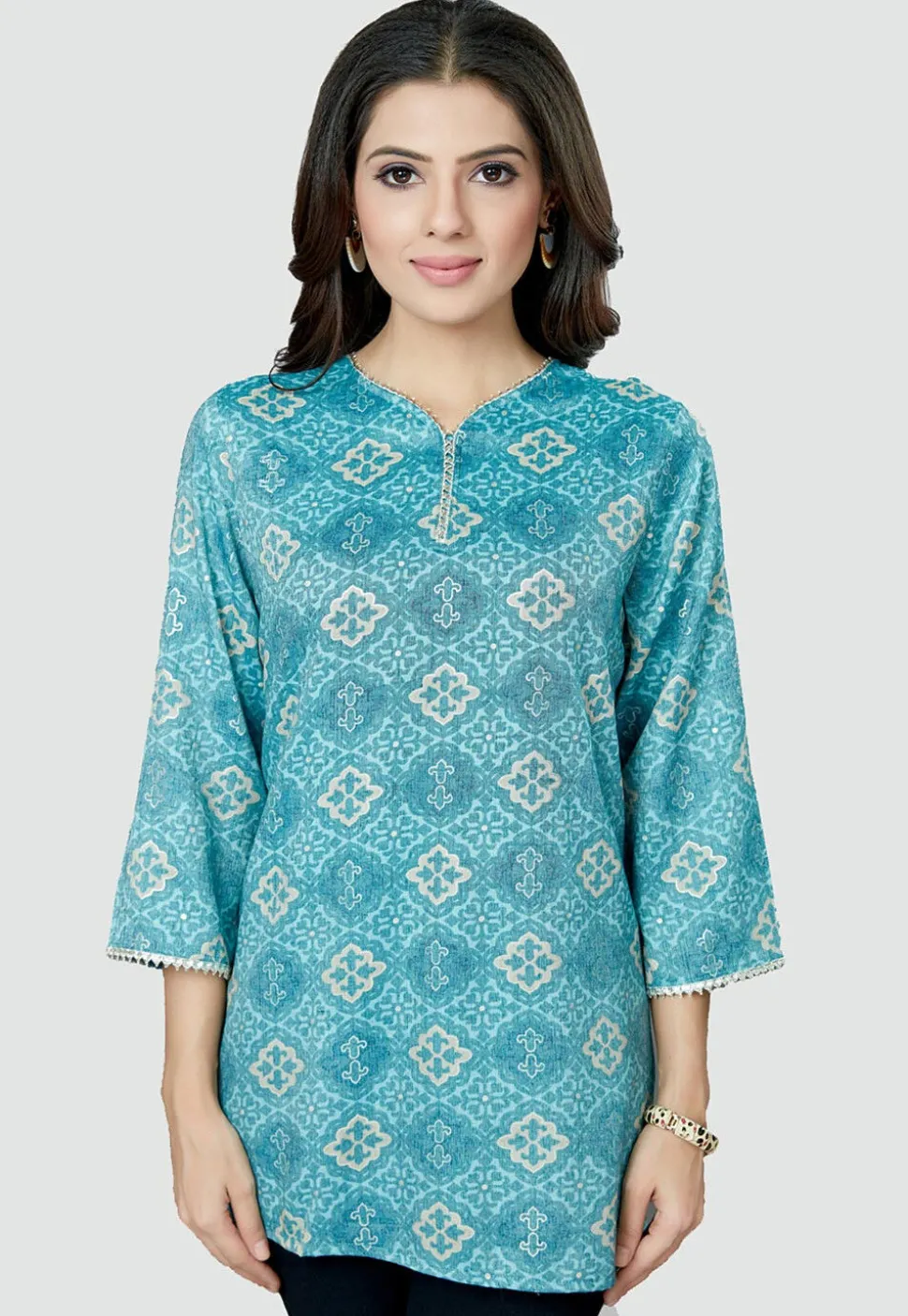 Digital Printed Rayon Kurti in Sky Blue