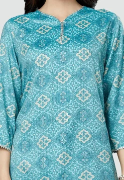 Digital Printed Rayon Kurti in Sky Blue