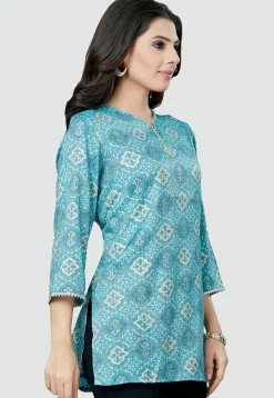 Digital Printed Rayon Kurti in Sky Blue