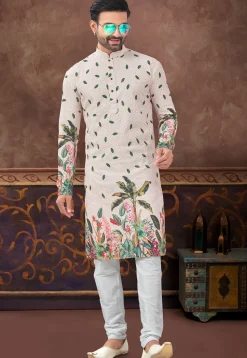 Digital Printed Rayon Kurta Set in Peach