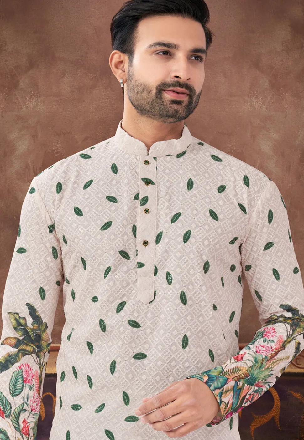 Digital Printed Rayon Kurta Set in Peach