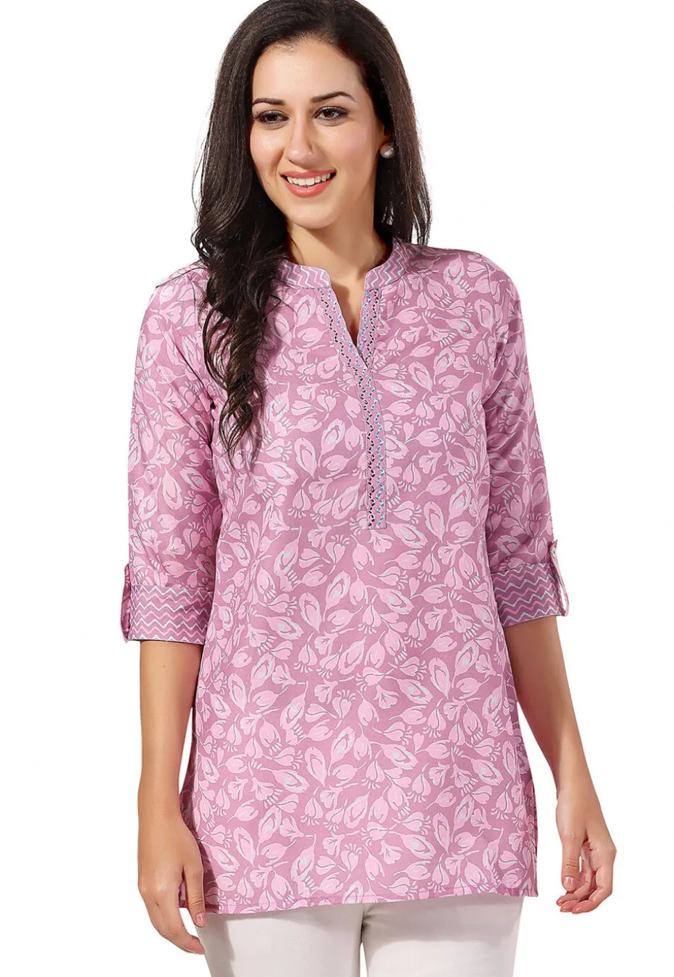 Digital Printed Rayon Kurti in Pink