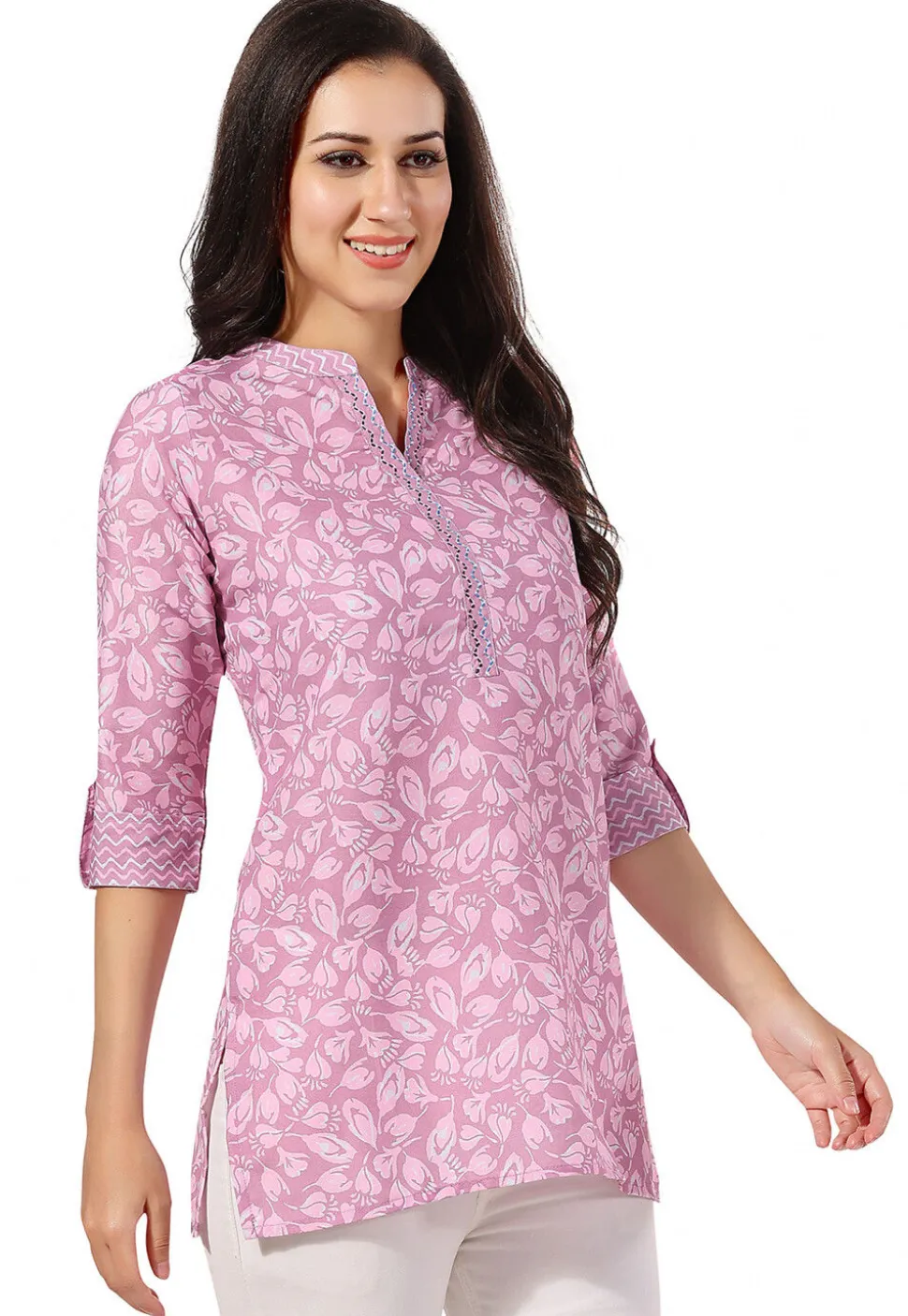 Digital Printed Rayon Kurti in Pink