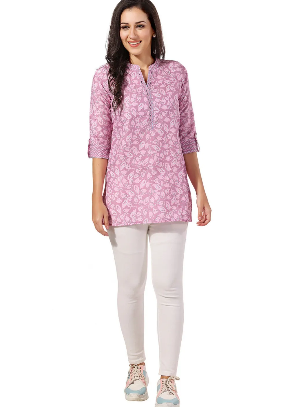 Digital Printed Rayon Kurti in Pink