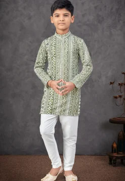 Digital Printed Rayon Kurta Set in Olive Green