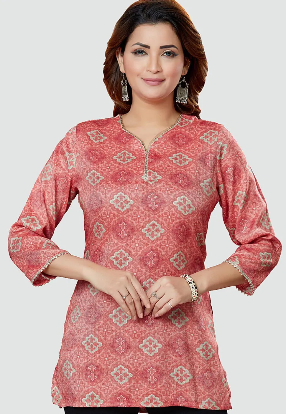 Digital Printed Rayon Kurti in Pink