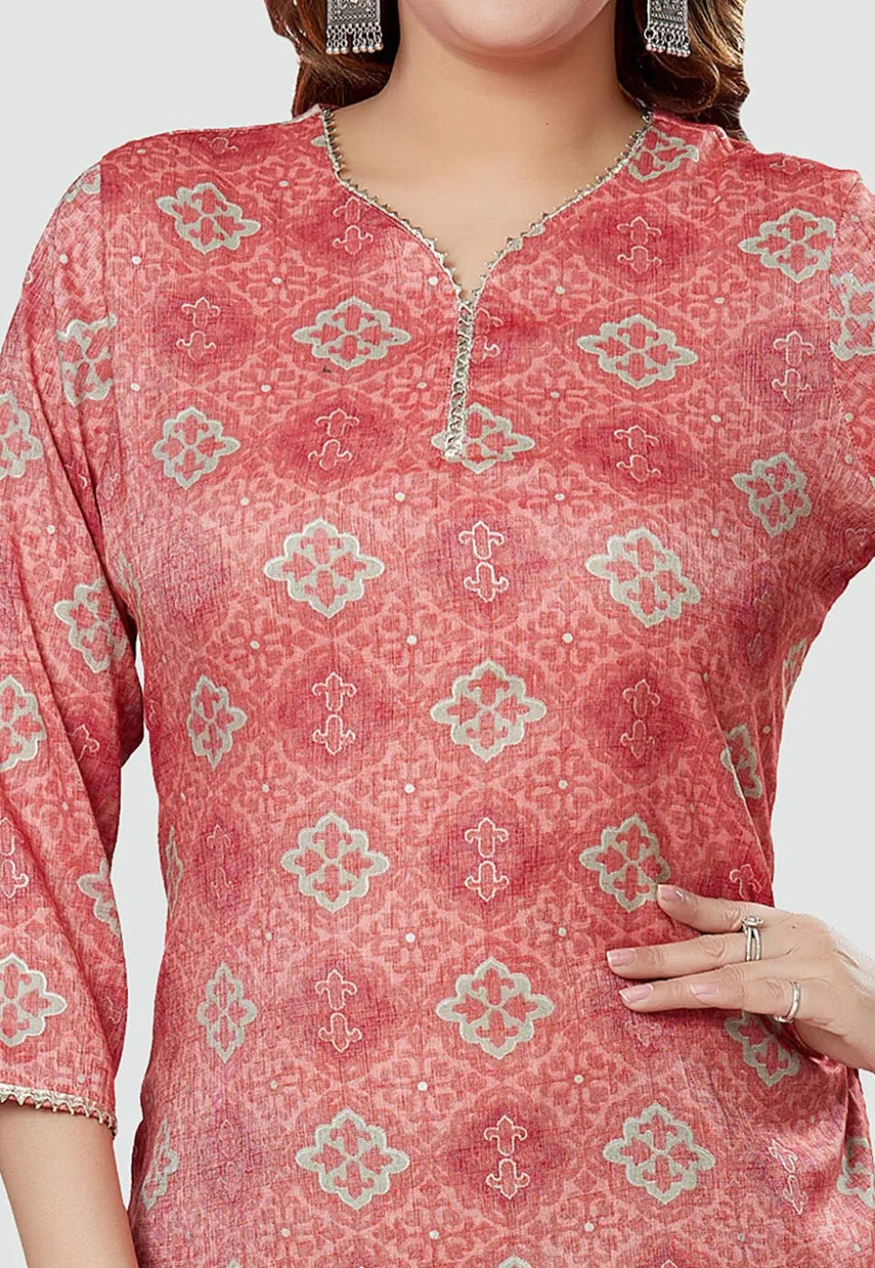 Digital Printed Rayon Kurti in Pink