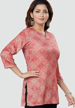 Digital Printed Rayon Kurti in Pink