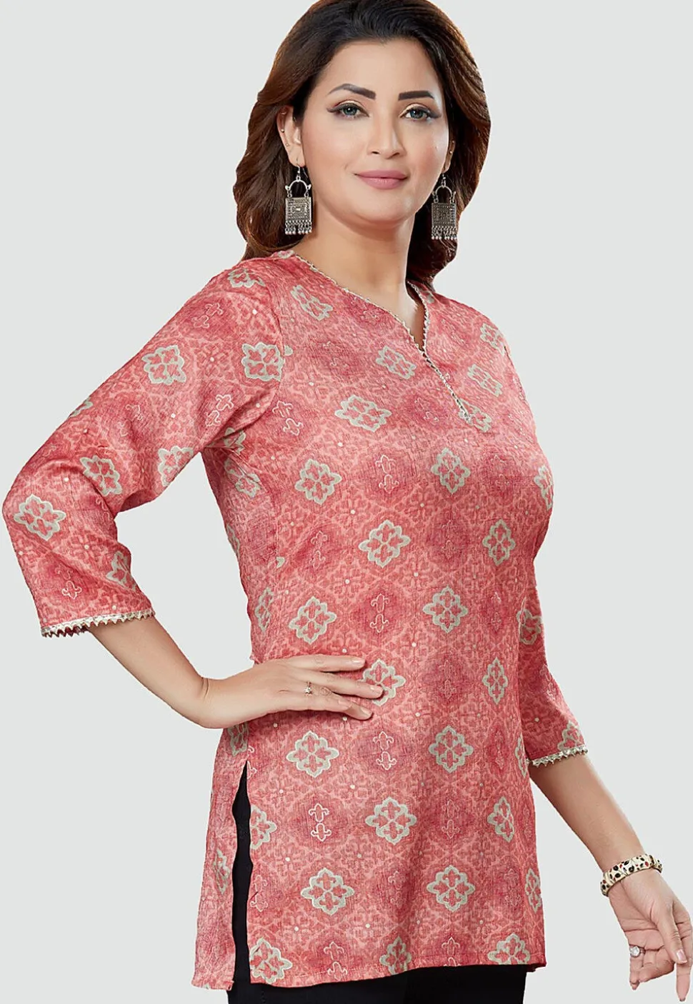 Digital Printed Rayon Kurti in Pink