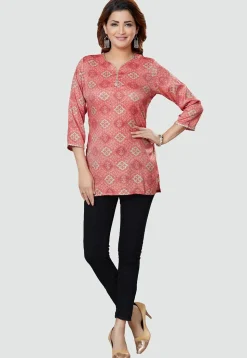 Digital Printed Rayon Kurti in Pink