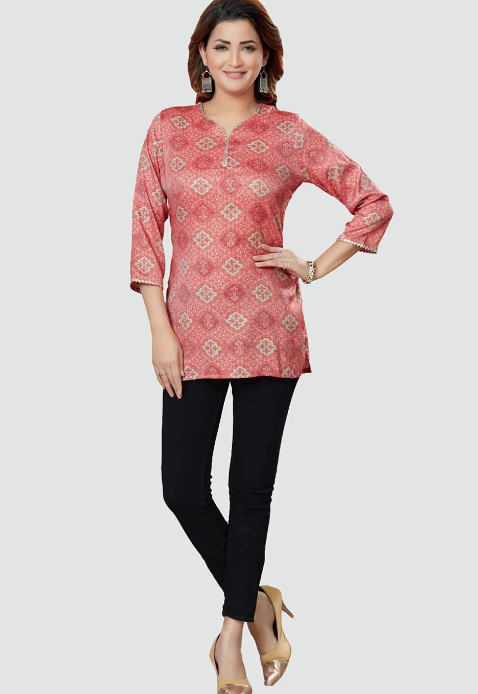 Digital Printed Rayon Kurti in Pink