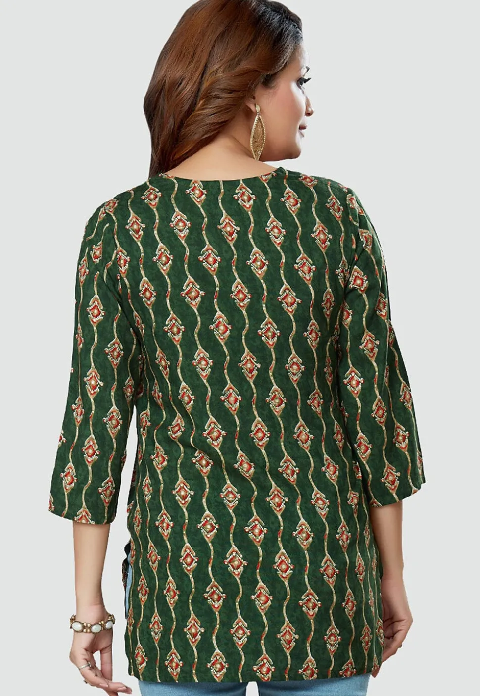 Digital Printed Rayon Kurti in Green