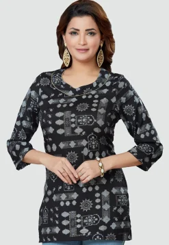 Digital Printed Rayon Kurti in Black
