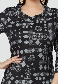 Digital Printed Rayon Kurti in Black