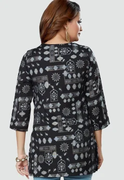 Digital Printed Rayon Kurti in Black