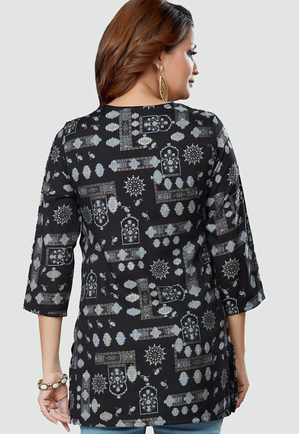 Digital Printed Rayon Kurti in Black