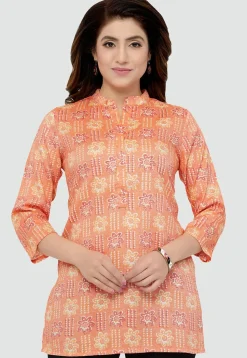 Digital Printed Rayon Kurti in Peach