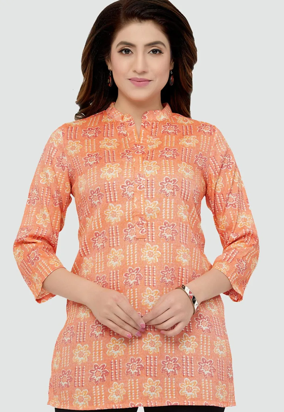 Digital Printed Rayon Kurti in Peach