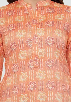 Digital Printed Rayon Kurti in Peach