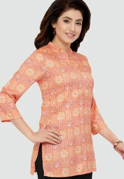 Digital Printed Rayon Kurti in Peach
