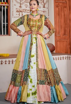 Digital Printed Rayon Lehenga in White