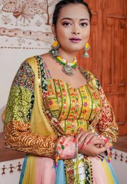 Digital Printed Rayon Lehenga in White